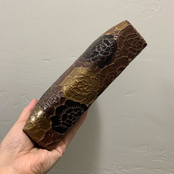 Handmade Genuine Leather Floral Embossed, Metal Frame Small Clutch/Phone Case - Picture 10 of 11